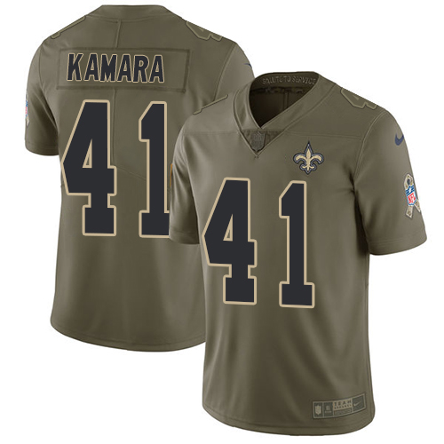Saints #41 Alvin Kamara Olive Men's Stitched Limited 2017 Salute To Service Jersey