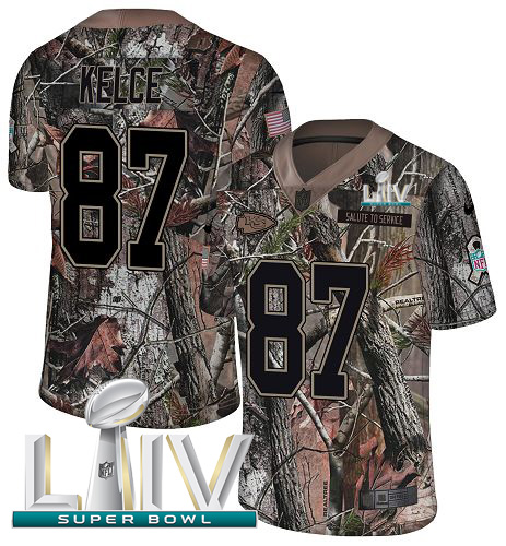 Chiefs #87 Travis Kelce Camo Super Bowl LIV 2020 Men's Stitched Limited Rush Realtree Jersey