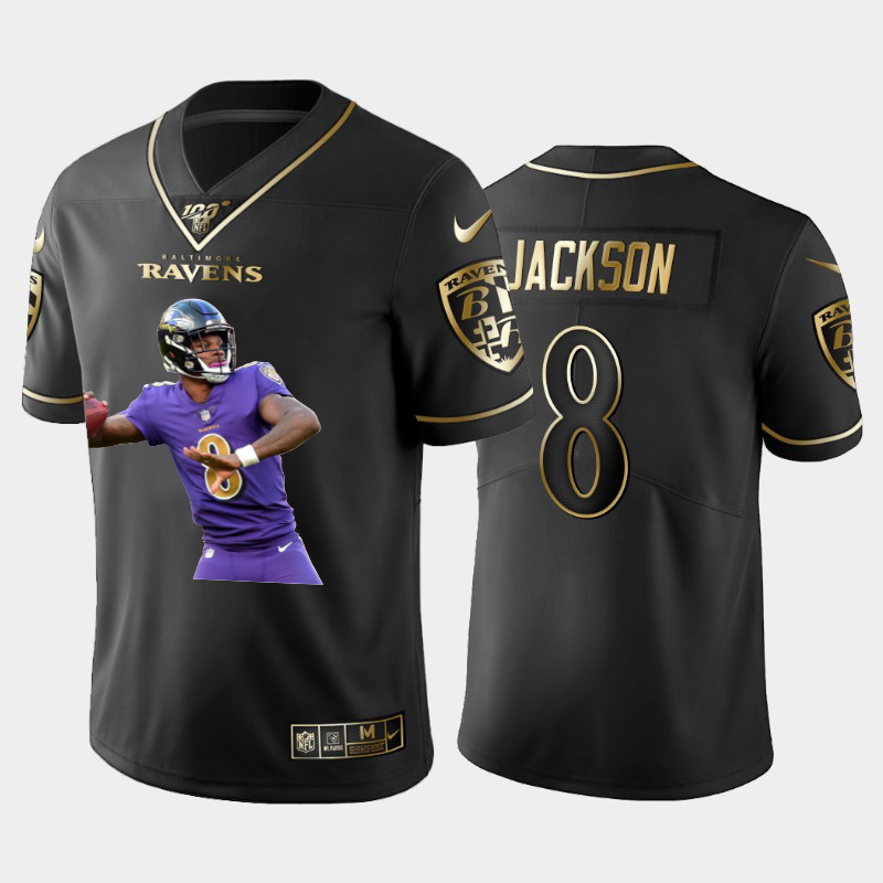 Baltimore Ravens #8 Lamar Jackson Team Hero 2 Vapor Limited 100 Jersey Black Golden