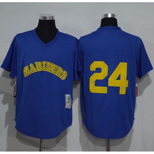 Mitchell And Ness 1991 Seattle Mariners #24 Ken Griffey Light Blue Throwback Stitched Jersey Men's