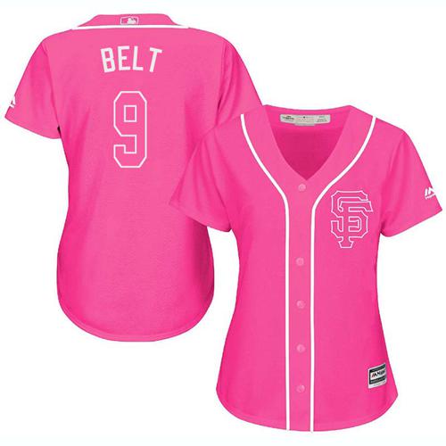 San Francisco Giants #9 Brandon Belt Pink Fashion Women's Stitched Jersey Womens