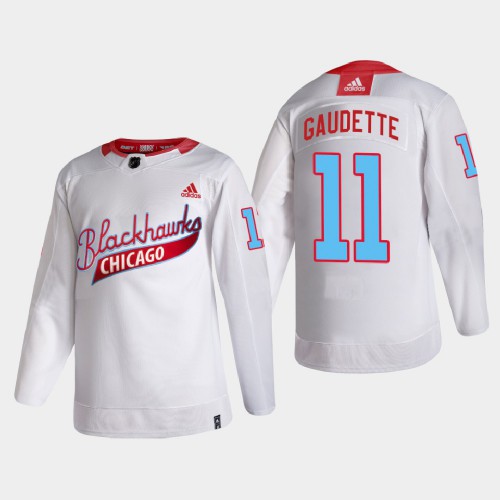 Chicago Chicago Blackhawks #11 Adam Gaudette Men's White One Community Night Jersey Men's