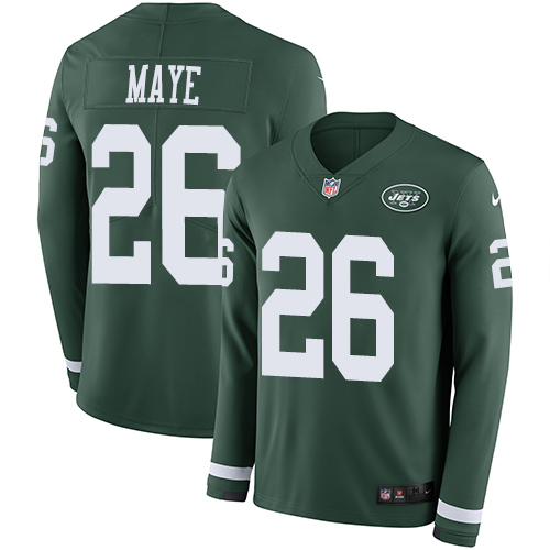 New York Jets #26 Marcus Maye Green Team Color Men's Stitched Limited Therma Long Sleeve Jersey Men's