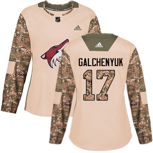 Adidas Arizona Coyotes #17 Alex Galchenyuk Camo Authentic 2017 Veterans Day Women's Stitched Jersey Womens