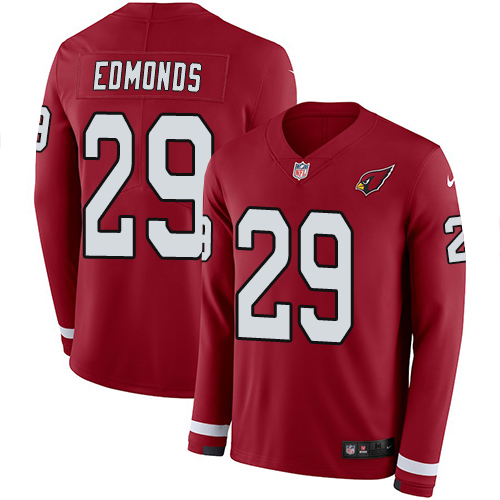 Arizona Cardinals #29 Chase Edmonds Red Team Color Men's Stitched Limited Therma Long Sleeve Jersey Men's