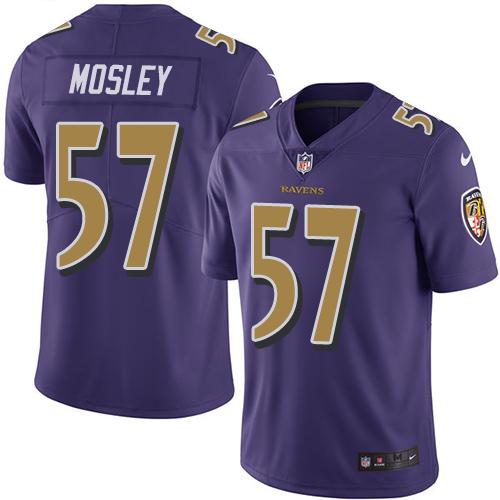 Baltimore Ravens #57 C.J. Mosley Purple Youth Stitched Limited Rush Jersey Youth