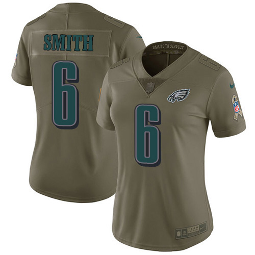 Eagles #6 DeVonta Smith Olive Women's Stitched Limited 2017 Salute To Service Jersey