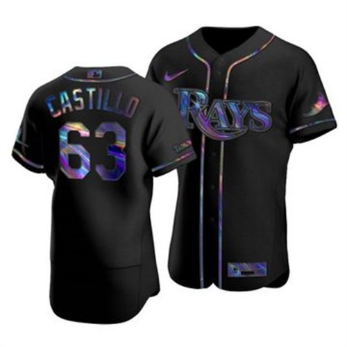 Tampa Bay Tampa Bay Rays #63 Diego Castillo Men's Iridescent Holographic Collection Jersey - Black Men's