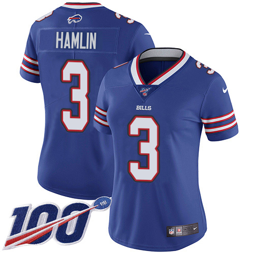 Bills #3 Damar Hamlin Royal Blue Team Color Women's Stitched 100th Season Vapor Untouchable Limited Jersey