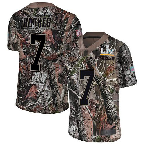 Chiefs #7 Harrison Butker Camo Youth Super Bowl LV Bound Stitched Limited Rush Realtree Jersey