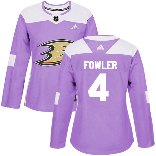 Adidas Anaheim Ducks #4 Cam Fowler Purple Authentic Fights Cancer Women's Stitched Jersey Womens