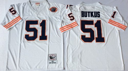 Mitchell&Ness Bears #51 Dick Butkus White Big No. Throwback Stitched Jersey
