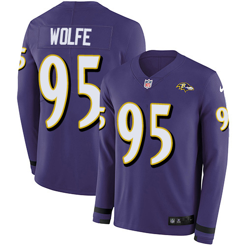 Baltimore Ravens #95 Derek Wolfe Purple Team Color Men's Stitched Limited Therma Long Sleeve Jersey Men's