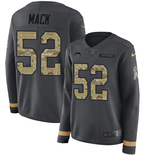 Chargers #52 Khalil Mack Anthracite Salute To Service Women's Stitched Limited Therma Long Sleeve Jersey