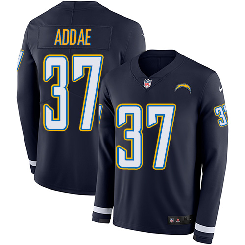 Los Angeles Chargers #37 Jahleel Addae Navy Blue Team Color Men's Stitched Limited Therma Long Sleeve Jersey Men's