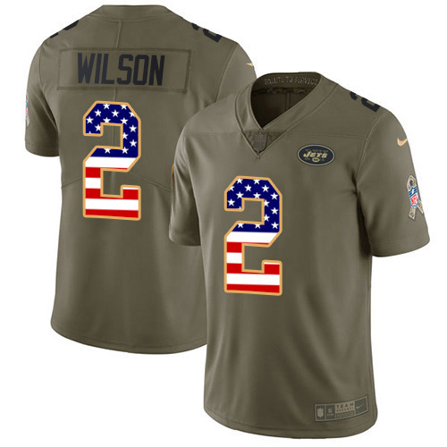 Jets #2 Zach Wilson Olive/USA Flag Youth Stitched Limited 2017 Salute To Service Jersey