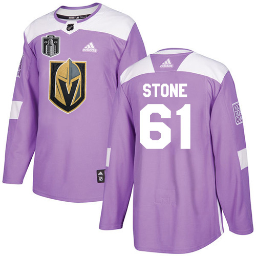 Adidas Golden Knights #61 Mark Stone Purple 2023 Stanley Cup Final Patch Authentic Fights Cancer Stitched Jersey