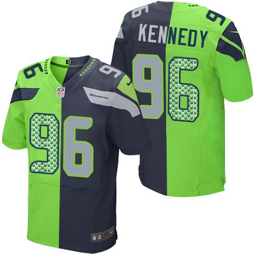 Seattle Seahawks #96 Cortez Kennedy Steel Blue/Green Men's Stitched Elite Split Jersey Men's