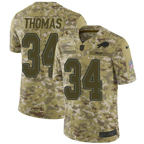 Buffalo Bills #34 Thurman Thomas Camo Men's Stitched Limited 2018 Salute To Service Jersey Men's