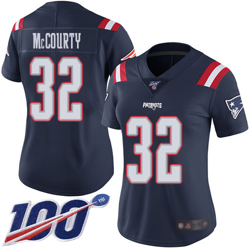 Patriots #32 Devin McCourty Navy Blue Women's Stitched Limited Rush 100th Season Jersey