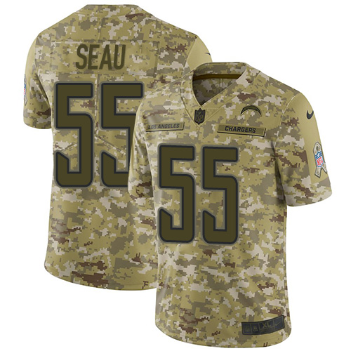 Los Angeles Chargers #55 Junior Seau Camo Men's Stitched Limited 2018 Salute To Service Jersey Men's