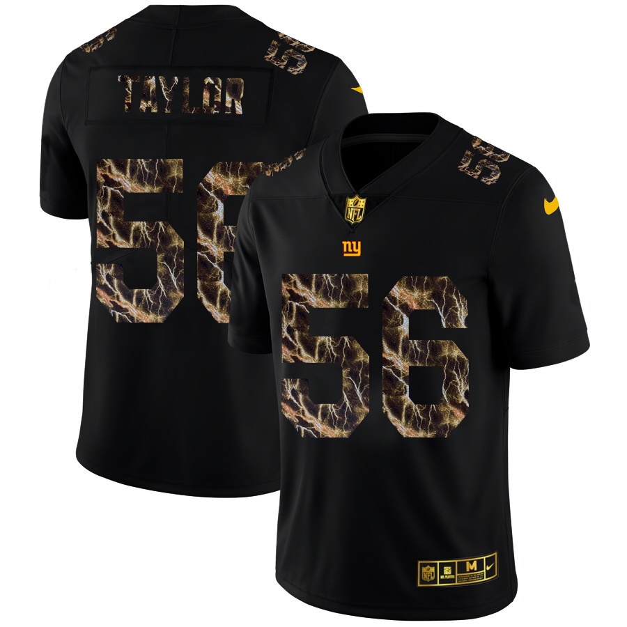 New York Giants #56 Lawrence Taylor Men's Black Flocked Lightning Vapor Limited Jersey