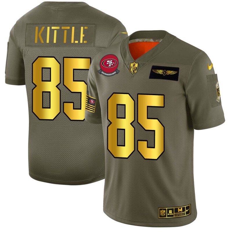 San Francisco 49ers #85 George Kittle Men's Olive Gold 2019 Salute To Service Limited Jersey