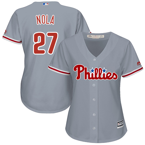 Philadelphia Phillies #27 Aaron Nola Grey Road Women's Stitched Jersey Womens