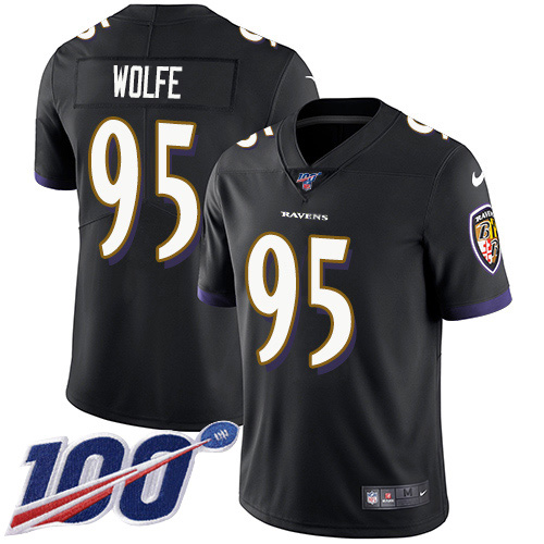 Baltimore Ravens #95 Derek Wolfe Black Alternate Youth Stitched 100th Season Vapor Untouchable Limited Jersey Youth