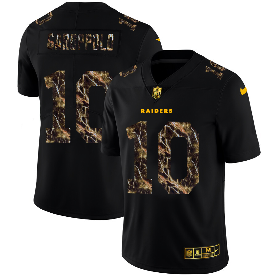 Las Vegas Raiders #10 Jimmy Garoppolo Men's Black Flocked Lightning Vapor Limited Jersey