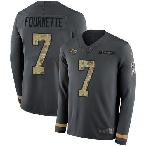 Tampa Bay Buccaneers #7 Leonard Fournette Anthracite Salute To Service Men's Stitched Limited Therma Long Sleeve Jersey