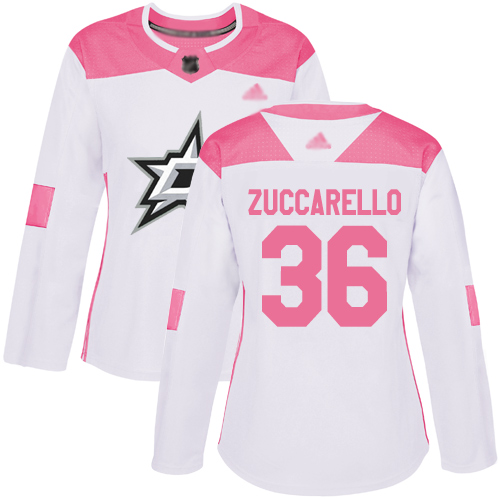 Adidas Dallas Stars #36 Mats Zuccarello White/Pink Authentic Fashion Women's Stitched Jersey Womens