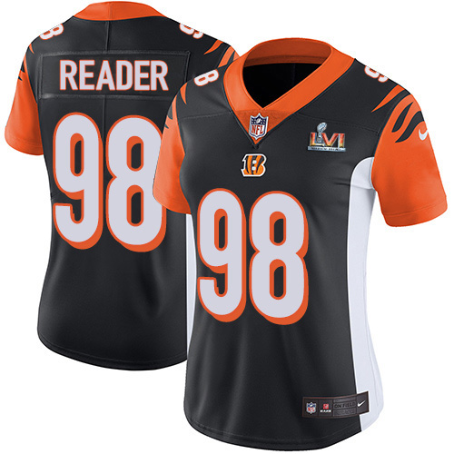 Cincinnati Bengals #98 D.J. Reader Black Team Color Super Bowl LVI Patch Women's Stitched Vapor Untouchable Limited Jersey Womens