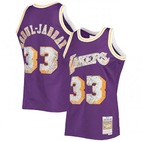 Los Angeles Lakers #33 Kareem Abdul-Jabbar Mitchell & Ness 1996-97 Hardwood Classics 75th Anniversary Diamond Swingman Jersey - Purple Mens