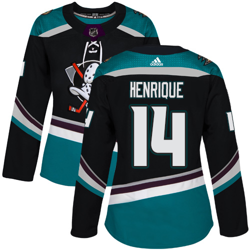 Adidas Anaheim Ducks #14 Adam Henrique Black/Teal Alternate Authentic Women's Stitched Jersey Womens