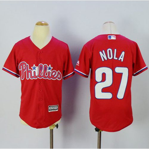 Philadelphia Phillies #27 Aaron Nola Red Alternate Cool Base Stitched Youth Jersey Youth