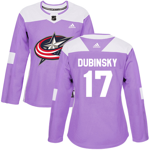 Adidas Columbus Blue Jackets #17 Brandon Dubinsky Purple Authentic Fights Cancer Women's Stitched Jersey Womens