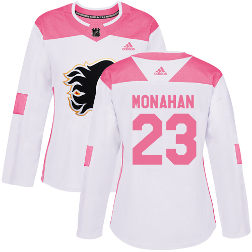 Adidas Calgary Flames #23 Sean Monahan White/Pink Authentic Fashion Women's Stitched Jersey Womens
