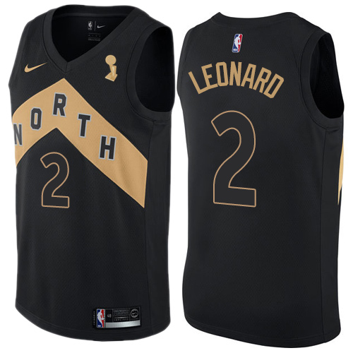 Toronto Raptors #2 Kawhi Leonard Black 2019 Finals Champions Swingman City Edition Jersey Mens