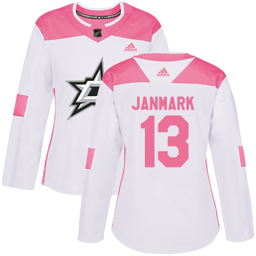Adidas Dallas Stars #13 Mattias Janmark White/Pink Authentic Fashion Women's Stitched Jersey Womens