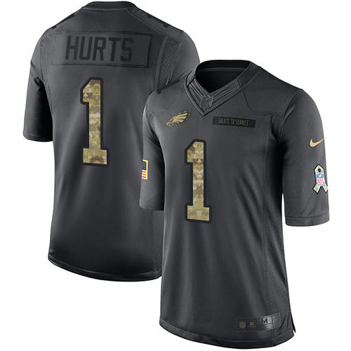 Eagles #1 Jalen Hurts Black Men's Stitched Limited 2016 Salute To Service Jersey