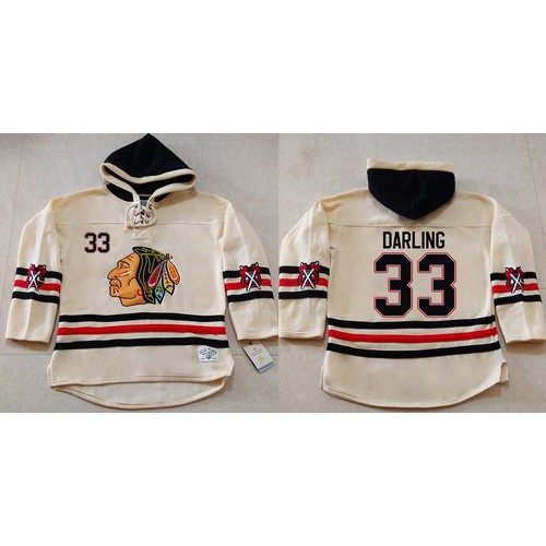 Chicago Blackhawks #33 Scott Darling Cream Heavyweight Pullover Hoodie Stitched Jersey Men's