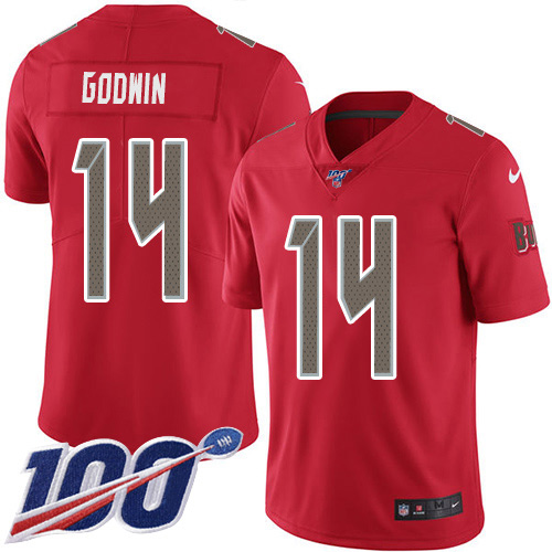 Buccaneers #14 Chris Godwin Red Men's Stitched Limited Rush 100th Season Jersey