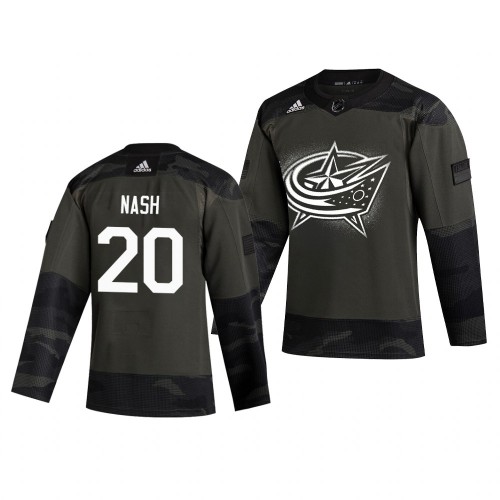 Columbus Columbus Blue Jackets #20 Riley Nash Adidas 2019 Veterans Day Men's Authentic Practice Jersey Camo Men's