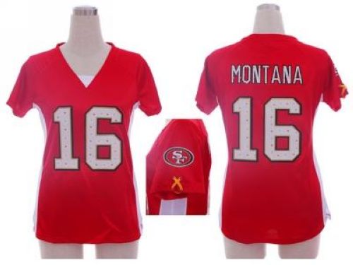 49ers #16 Joe Montana Red Team Color Draft Him Name & Number Top Women's Stitched Elite Jersey