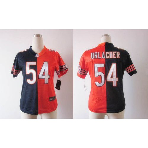 Chicago Bears #54 Brian Urlacher Navy Blue/Orange Women's Stitched Elite Split Jersey Womens
