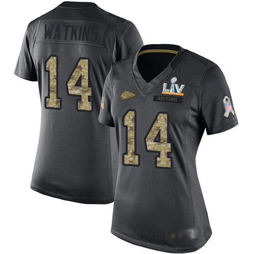 Kansas City Chiefs #14 Sammy Watkins Black Women's Super Bowl LV Bound Stitched Limited 2016 Salute to Service Jersey Womens