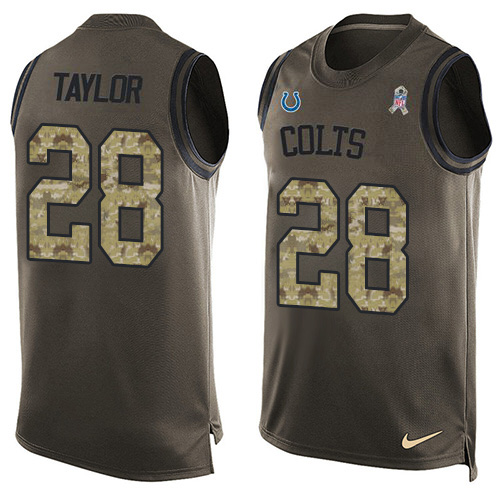 Colts #28 Jonathan Taylor Green Men's Stitched Limited Salute To Service Tank Top Jersey