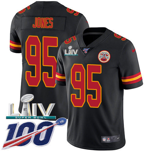 Chiefs #95 Chris Jones Black Super Bowl LIV 2020 Men's Stitched Limited Rush 100th Season Jersey
