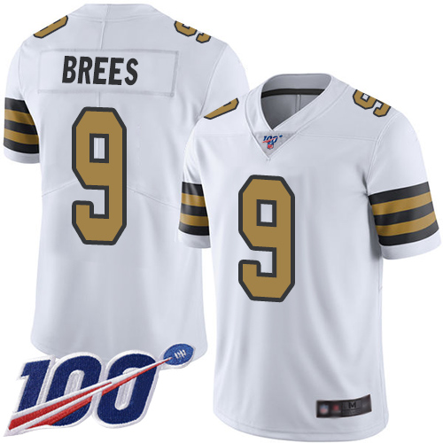 Saints #9 Drew Brees White Men's Stitched Limited Rush 100th Season Jersey